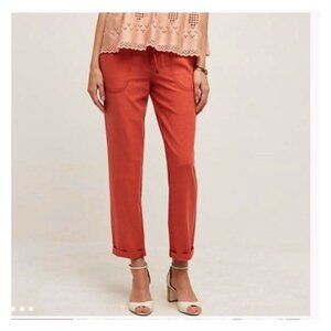 Anthropologie Hei Hei Pants Medium Orange Elastic Waist Lightweight Straight Leg